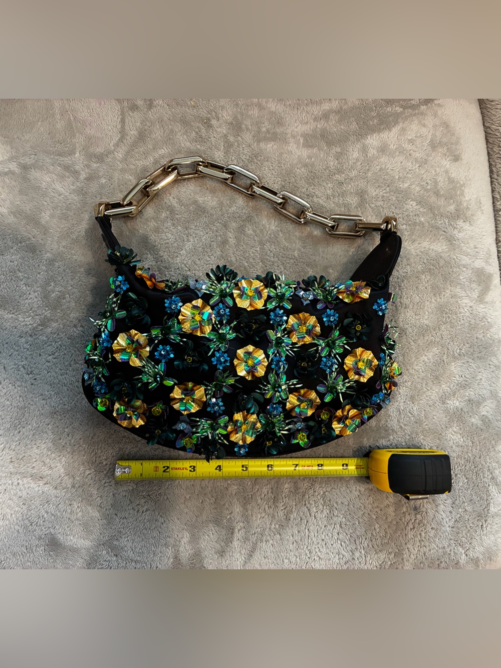 Christian Louboutin Black Evening Hobo ba with Gold, Green & Blue Floral Beading